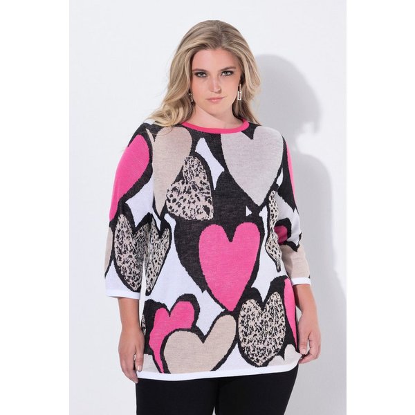 MIAMODA Strickpullover Pullover Loose Fit Herzen 3/4-Ärmel