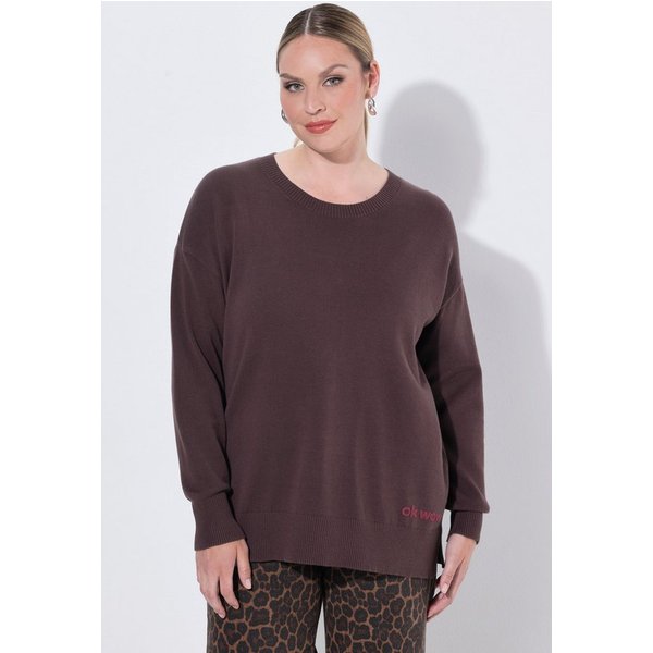 MIAMODA Strickpullover Pullover Loose Fit Schriftzug am Saum Langarm
