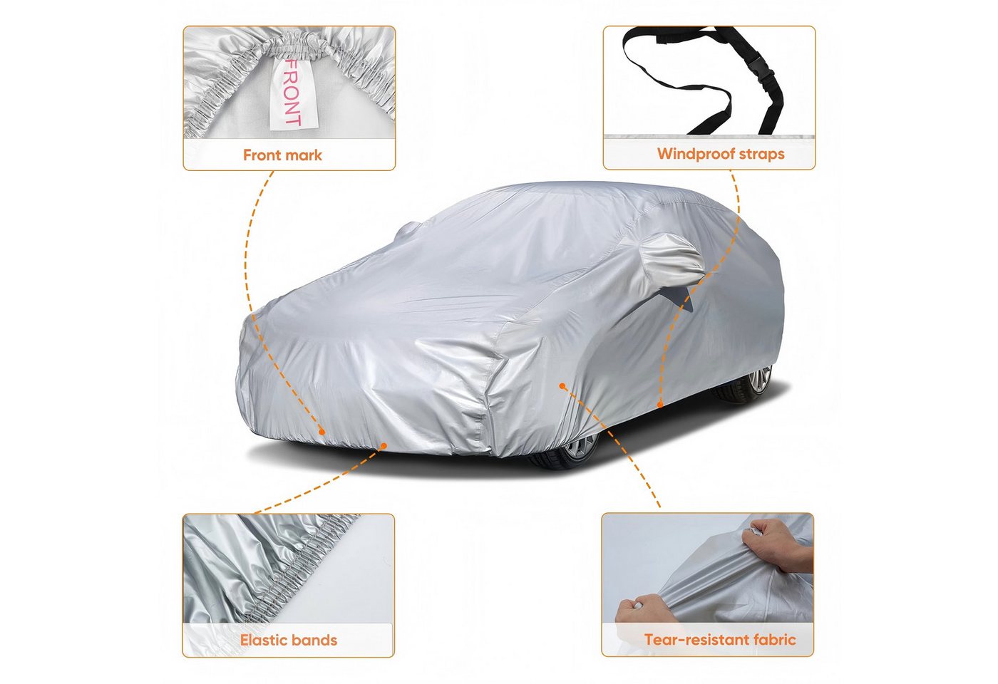 MIBODE Autoplane Autoplane Autoschutzhülle Auto Abdeckplane Car Cover Autoplane Silber – Bild 3 von 5