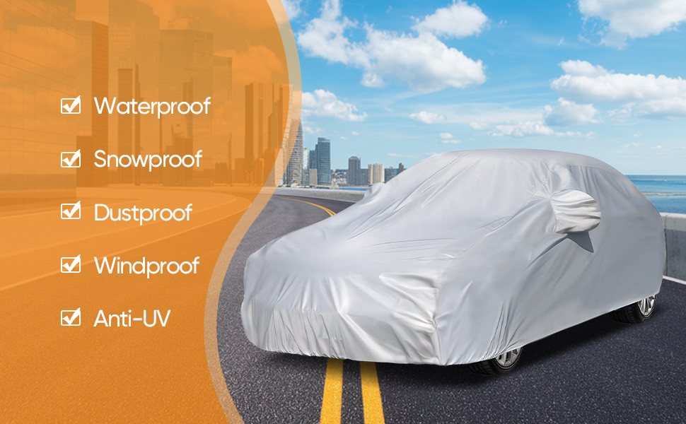 MIBODE Autoplane Autoplane Autoschutzhülle Auto Abdeckplane Car Cover Autoplane Silber – Bild 4 von 5