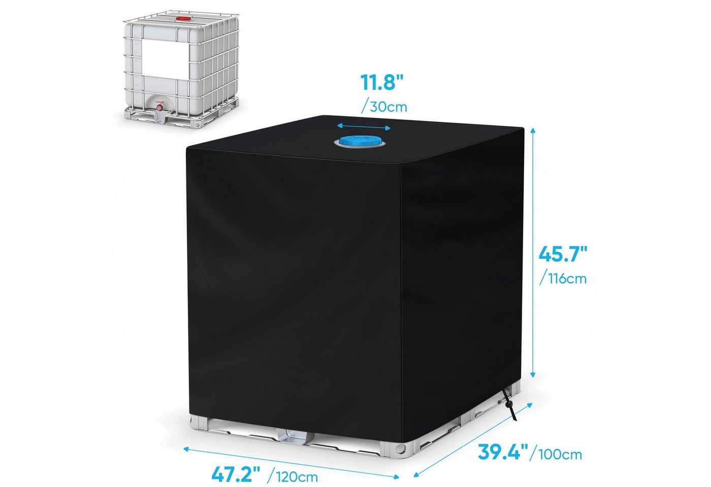 MIBODE Beschwerungsgewicht IBC Container Abdeckung Frostschutz Hülle Regenwassertank Abdeckplane, 1000L IBC-Container Regenwassertank, (1x IBC-Tankabdeckung), W – Bild 2 von 5
