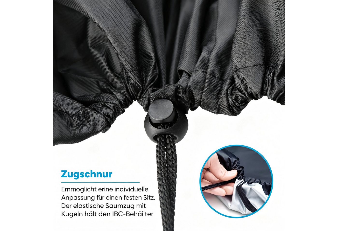 MIBODE Beschwerungsgewicht IBC Container Abdeckung Frostschutz Hülle Regenwassertank Abdeckplane, 1000L IBC-Container Regenwassertank, (1x IBC-Tankabdeckung), W – Bild 5 von 5