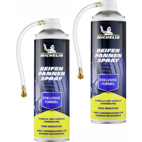 Michelin Reifendruckkontrollsystem 2 x 500 ml Reifenpannenspray Pannen Spray PKW bis 245 mm Reifen Dicht
