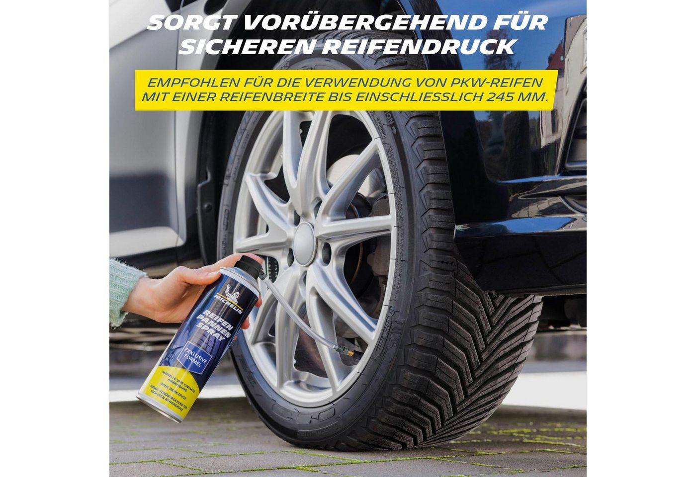 Michelin Reifendruckkontrollsystem 2 x 500 ml Reifenpannenspray Pannen Spray PKW bis 245 mm Reifen Dicht – Bild 2 von 5
