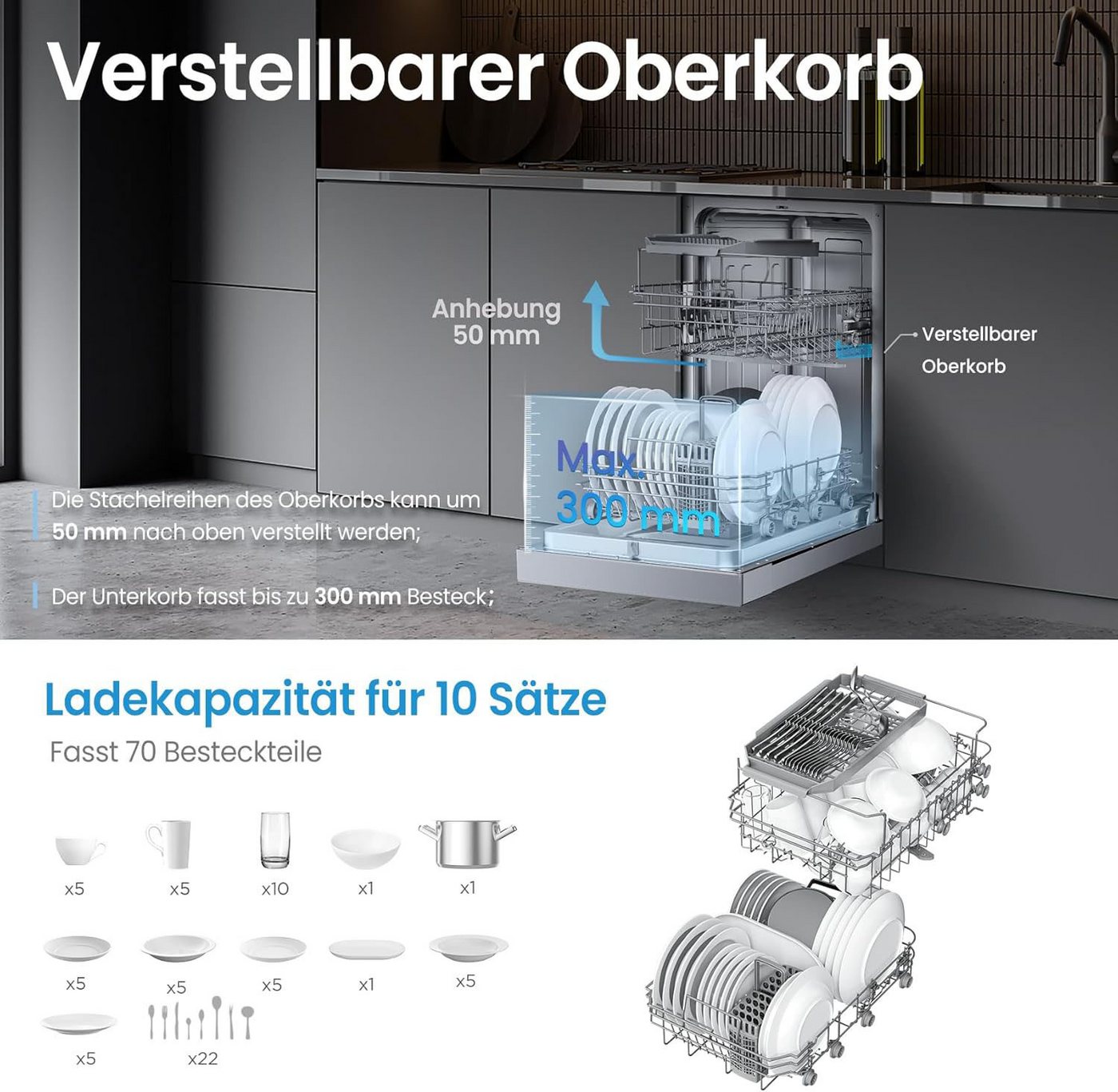 Midea Unterbaugeschirrspüler MDWEU1036WSS, 8,5 l, 10 Maßgedecke – Bild 3 von 5