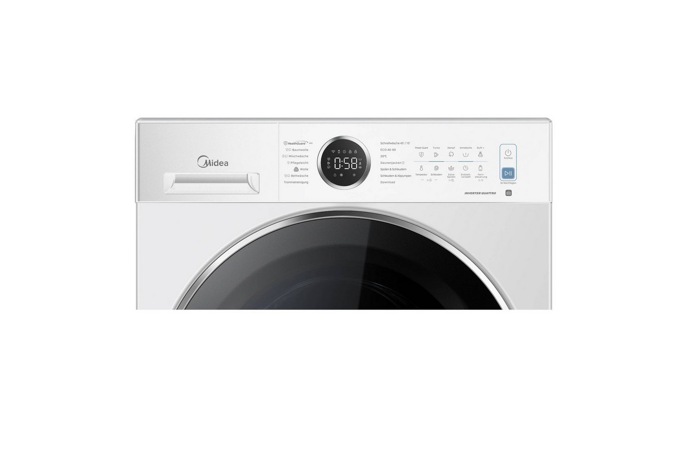 Midea Waschmaschine MF205 MF25EW100WBA30, 10 kg, 1350 U/min – Bild 4 von 5