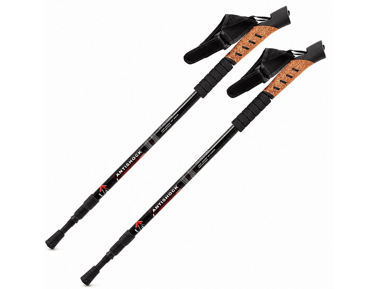 MidGard Nordic-Walking-Stöcke Teleskop Antischock Wanderstöcke aus Aluminiumlegierung mit Korkgriff (2 St), Leicht, mit ergonomischen Korkgriffe inkl. Transport – Bild 2 von 5
