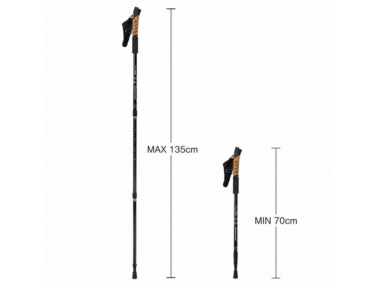 MidGard Nordic-Walking-Stöcke Teleskop Antischock Wanderstöcke aus Aluminiumlegierung mit Korkgriff (2 St), Leicht, mit ergonomischen Korkgriffe inkl. Transport – Bild 3 von 5