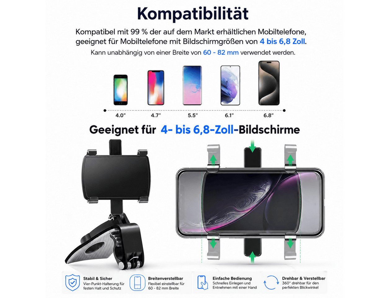 MidGard Smartphone-Halterung Universal Armaturenbrett Autohalterung für Smartphones, Navi usw., (Kein Kleben oder Schrauben, rückstandslos entfernbar) – Bild 3 von 5