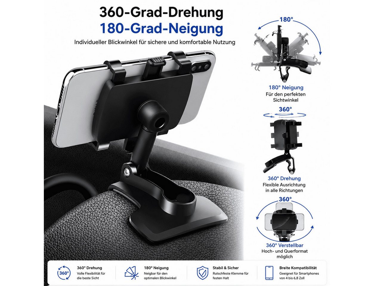 MidGard Smartphone-Halterung Universal Armaturenbrett Autohalterung für Smartphones, Navi usw., (Kein Kleben oder Schrauben, rückstandslos entfernbar) – Bild 5 von 5
