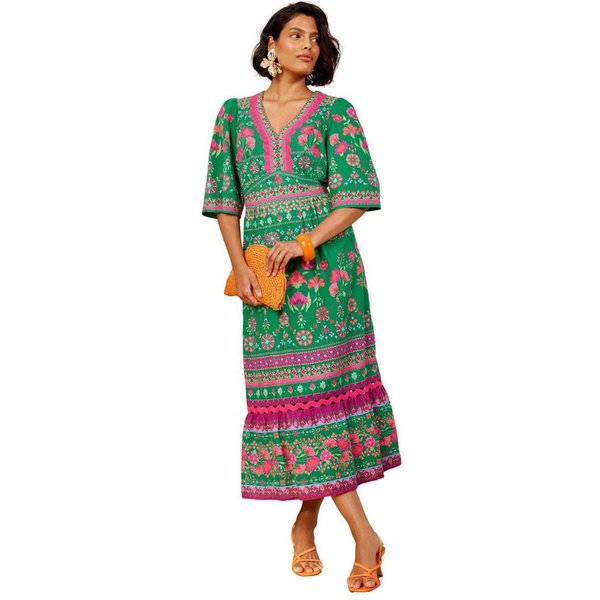 Love & Roses Midikleid Love & Roses Midikleid mit Zackenlitze, Regular (1-tlg)
