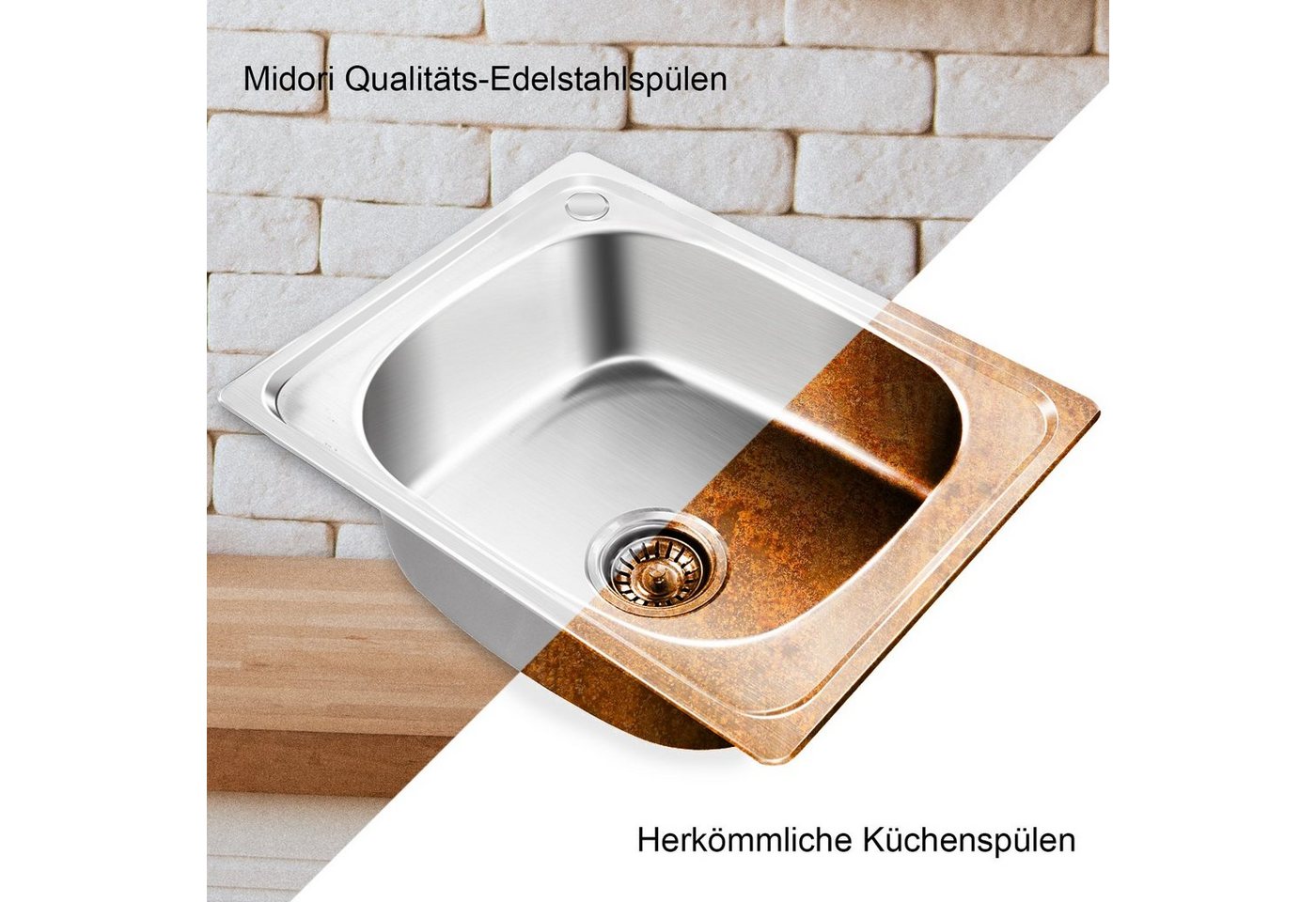 Midori Edelstahlspüle, Rund, 490/150 cm, (1 St), Einbauspüle Küchenspüle Spülbecken Spüle Edelstahl rund 49cm Ø – Bild 5 von 5