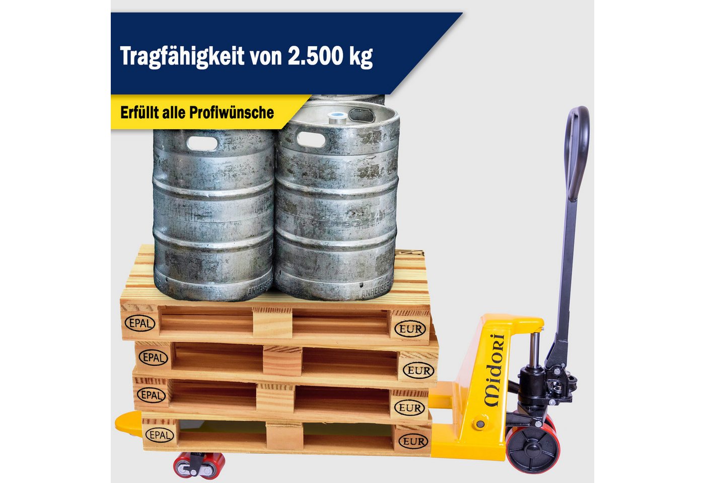 Midori Hubwagen, (1 St), Handhubwagen Hubwagen 2500kg Hublast Gabelhubwagen Palettenwagen – Bild 3 von 5