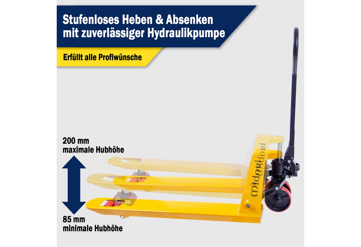 Midori Hubwagen, (1 St), Handhubwagen Hubwagen 2500kg Hublast Gabelhubwagen Palettenwagen – Bild 4 von 5