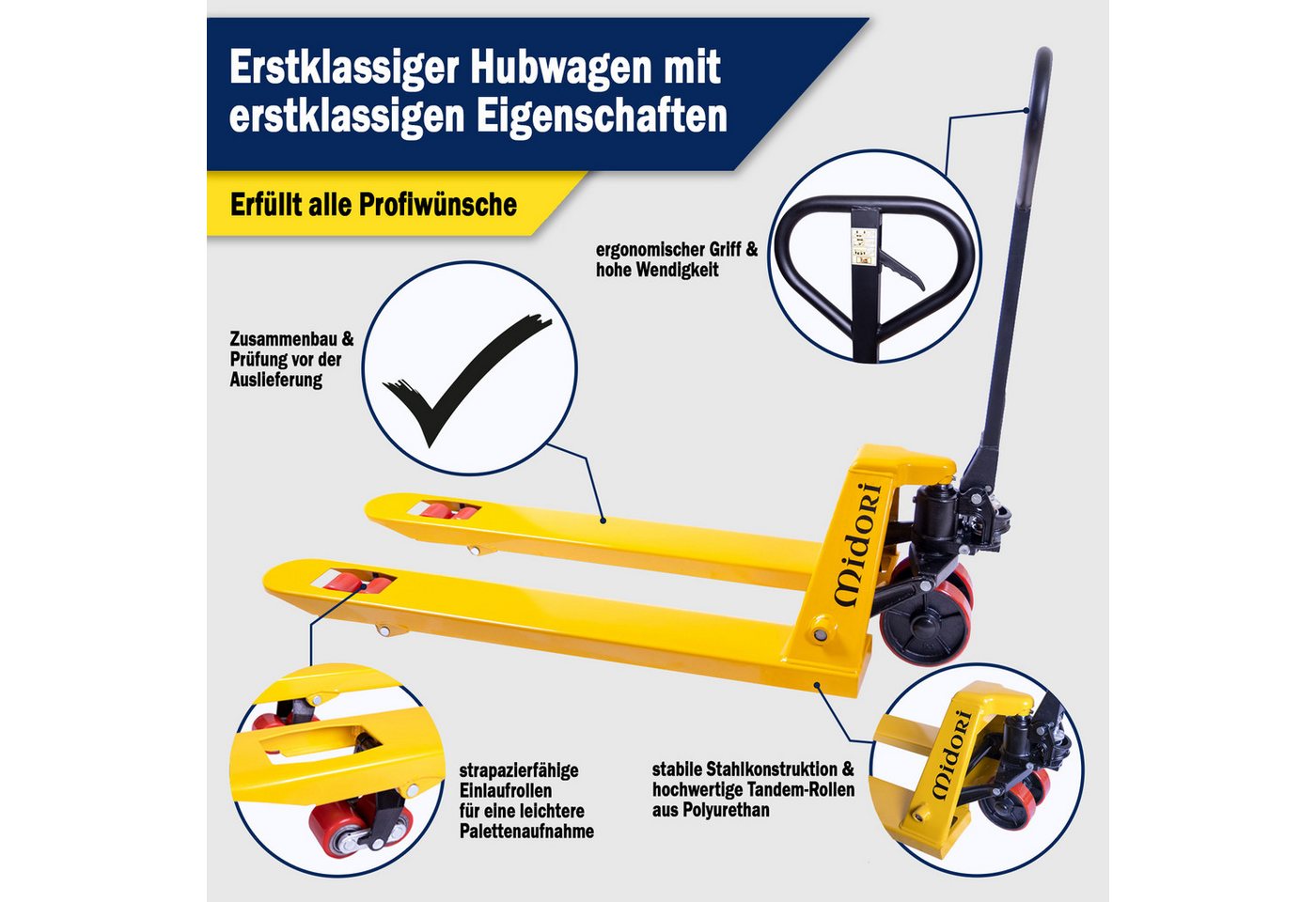 Midori Hubwagen, (1 St), Handhubwagen Hubwagen 3000kg Hublast Gabelhubwagen Palettenwagen – Bild 2 von 5