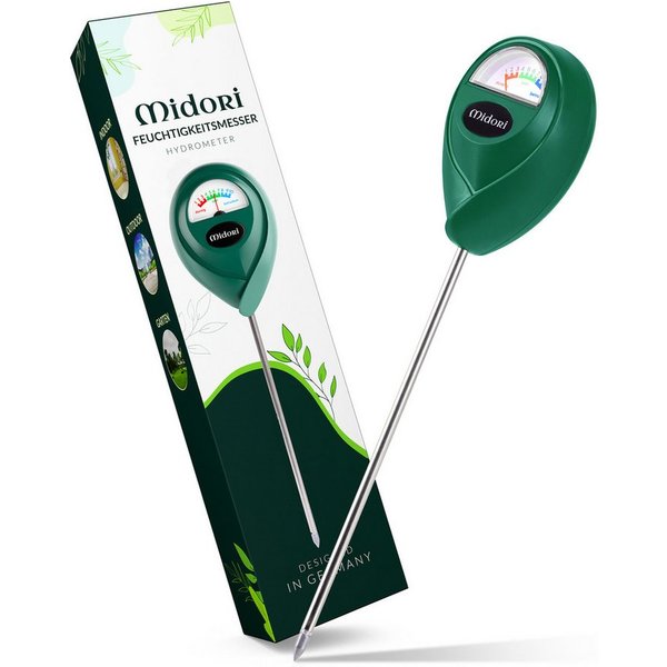 Midori Hygrometer, (5-St), 5 x Midori Boden-Feuchtigkeitsmesser Messgerät Hydrometer Grün 17,5cm