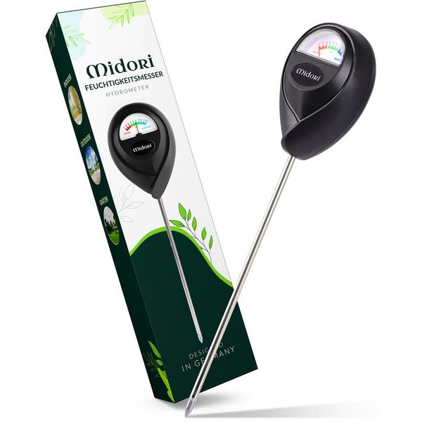 Midori Hygrometer, (1-St), 1 x Midori Boden-Feuchtigkeitsmesser Messgerät Hydrometer Schwarz
