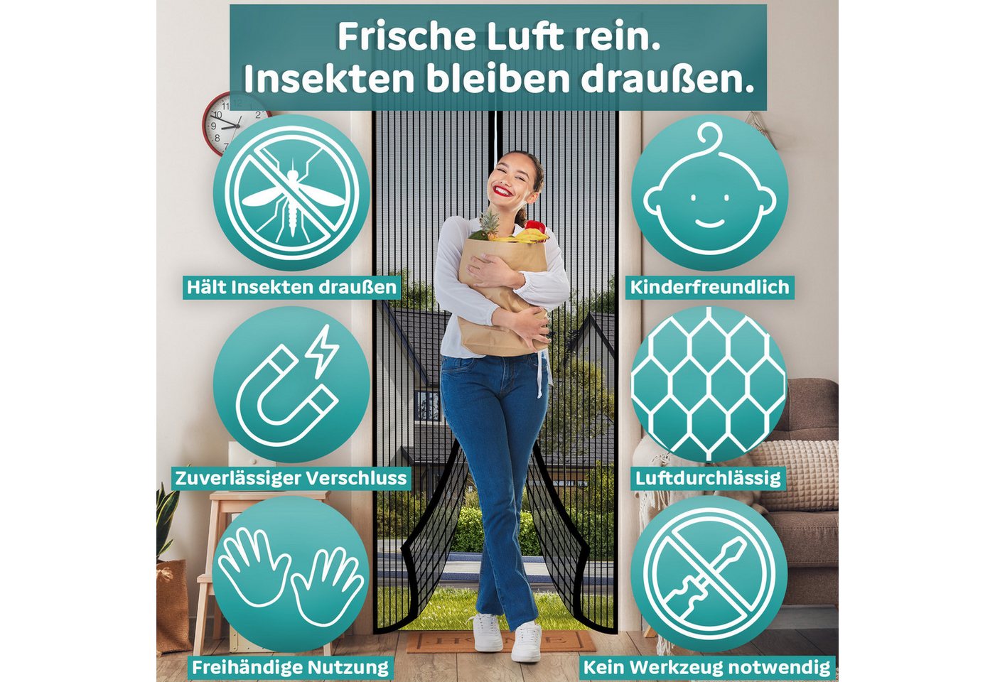 Midori Insektenschutz-Tür, Fliegengitter Balkontür Magnet-Vorhang 80x200cm Terrassentür – Bild 2 von 5