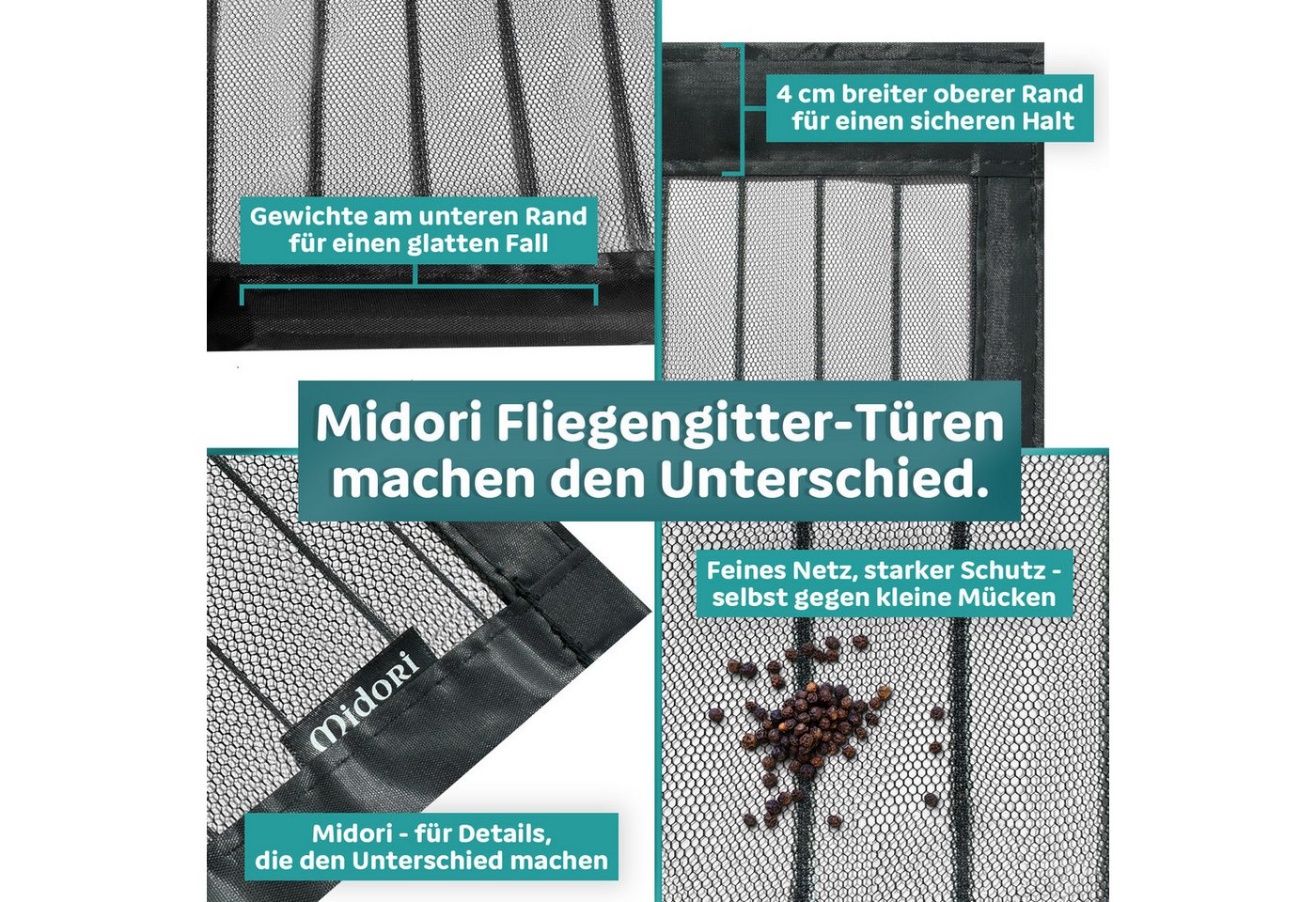 Midori Insektenschutz-Tür, Fliegengitter Balkontür Magnet-Vorhang 80x200cm Terrassentür – Bild 5 von 5
