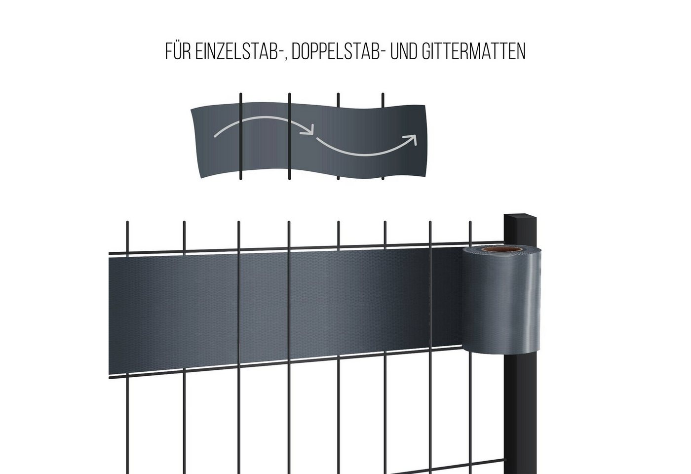 Midori Sichtschutzstreifen, (Packung, 1 Rolle PVC - Sichtschutz = 6,65 m² + 30 Befestigungsclips), Sichtschutzstreifen Zaunblende 35m Rolle 19 cm PVC Zaunfolie  – Bild 5 von 5