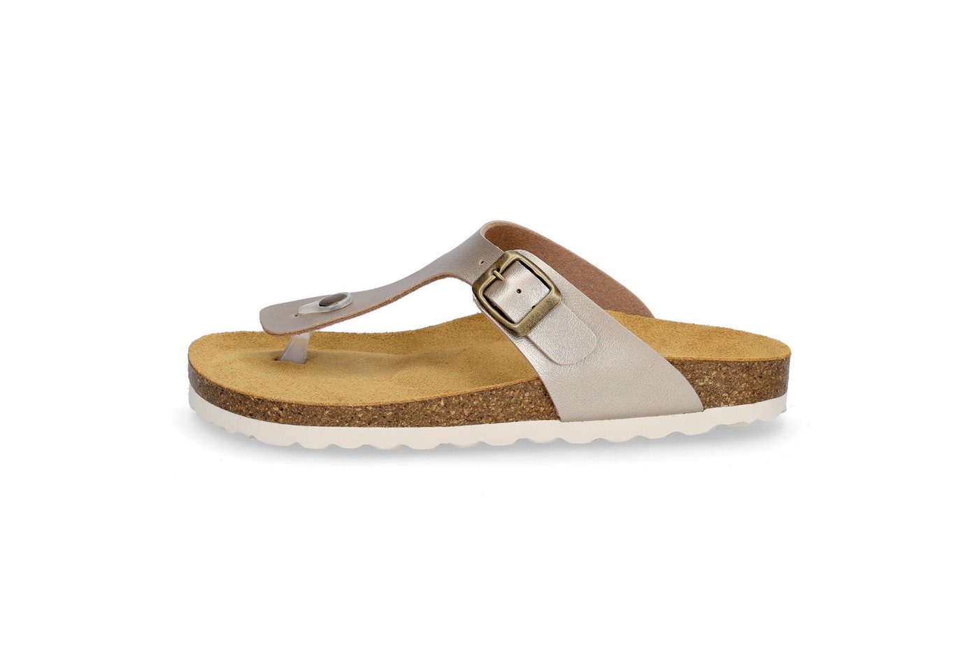 MIDS MIA Damen Pantolette gold, Zehentrenner mit Lederfußbett, Schnalle und Korksohle – Bild 2 von 5