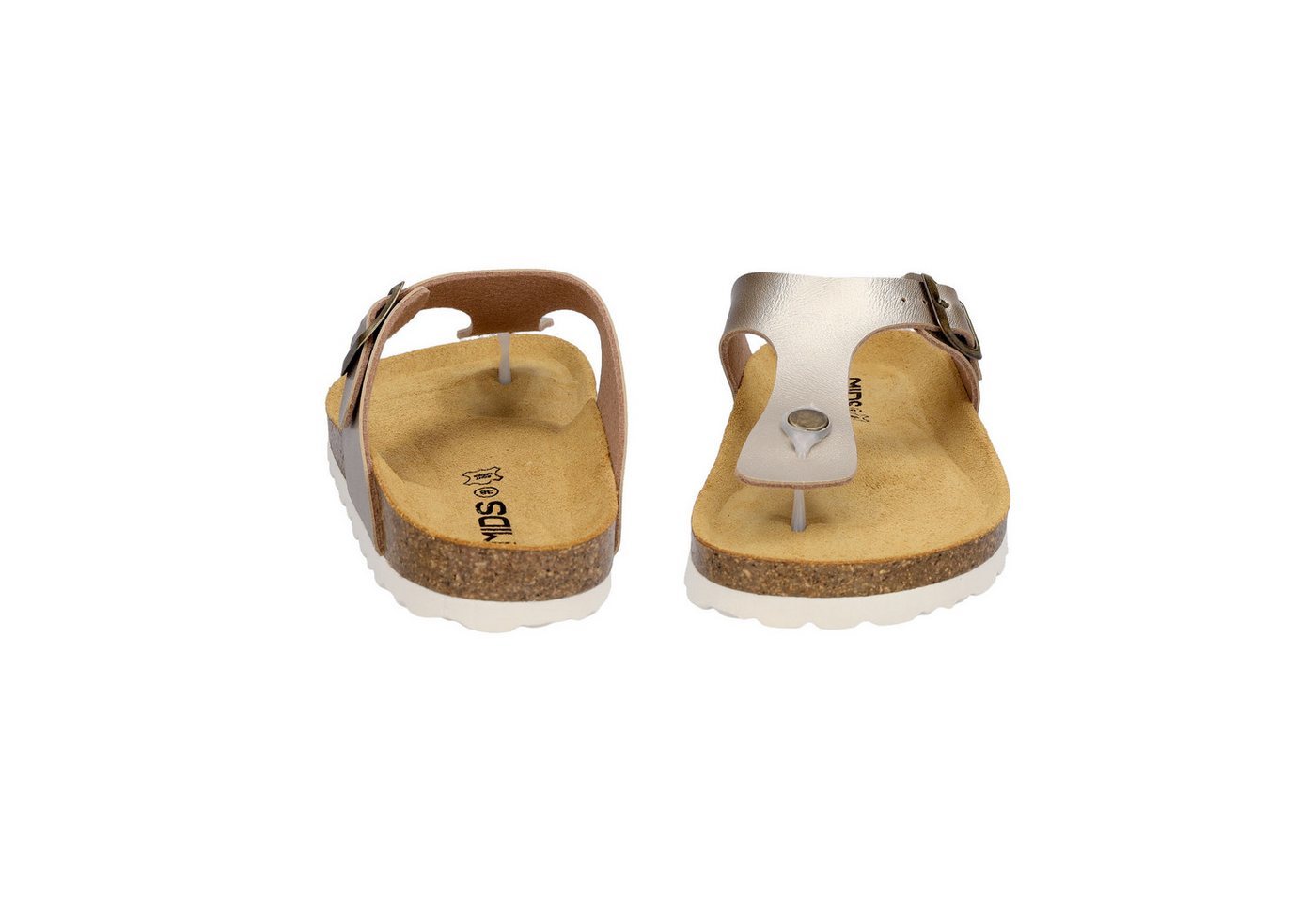 MIDS MIA Damen Pantolette gold, Zehentrenner mit Lederfußbett, Schnalle und Korksohle – Bild 3 von 5