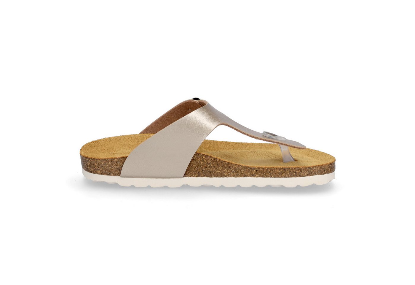 MIDS MIA Damen Pantolette gold, Zehentrenner mit Lederfußbett, Schnalle und Korksohle – Bild 4 von 5