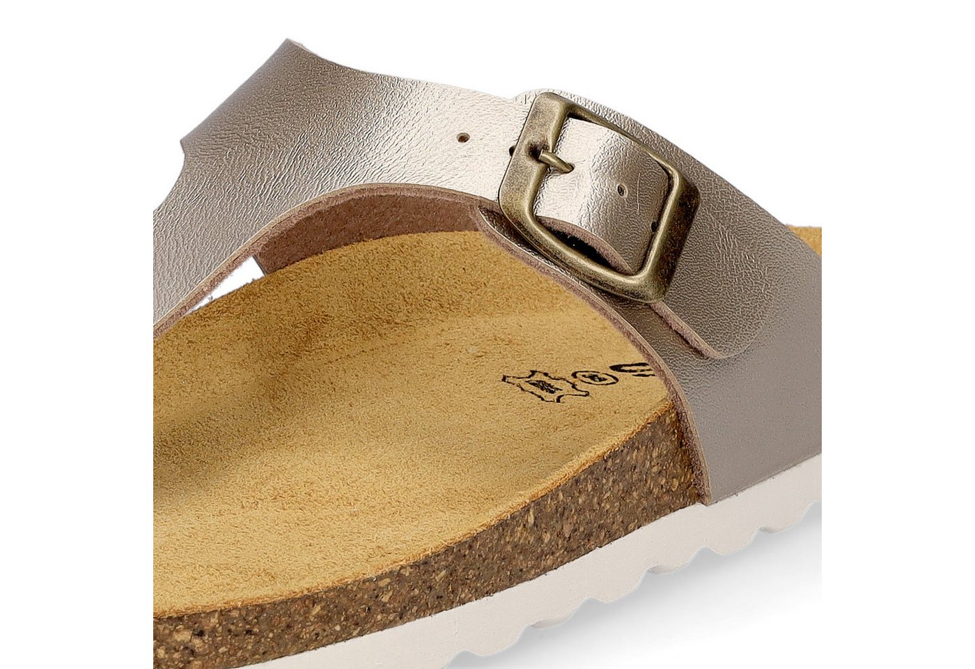 MIDS MIA Damen Pantolette gold, Zehentrenner mit Lederfußbett, Schnalle und Korksohle – Bild 5 von 5