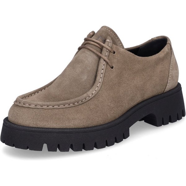 MIDS MINKA Damen Schnürschuh beige aus Veloursleder mit Mokassin-Naht & flexibler Profilsohle