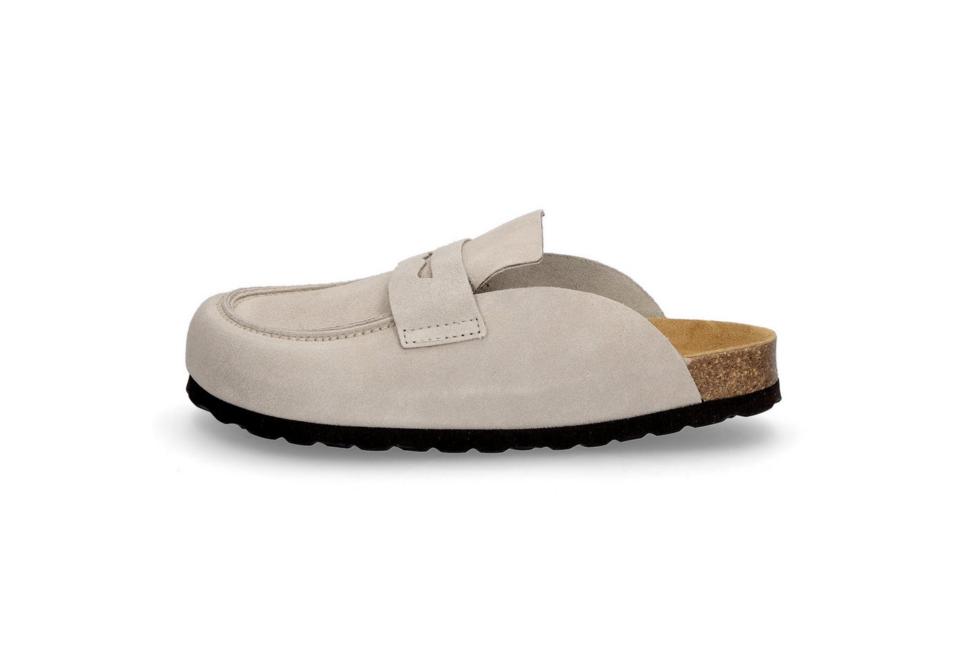 MIDS MIONA Damen Pantolette beige, Velourleder Clog im Mule-Stil mit ergonomischem Lederfußbett – Bild 2 von 5