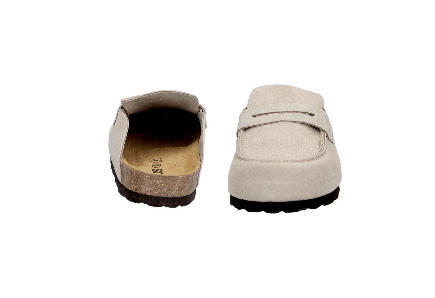 MIDS MIONA Damen Pantolette beige, Velourleder Clog im Mule-Stil mit ergonomischem Lederfußbett – Bild 3 von 5