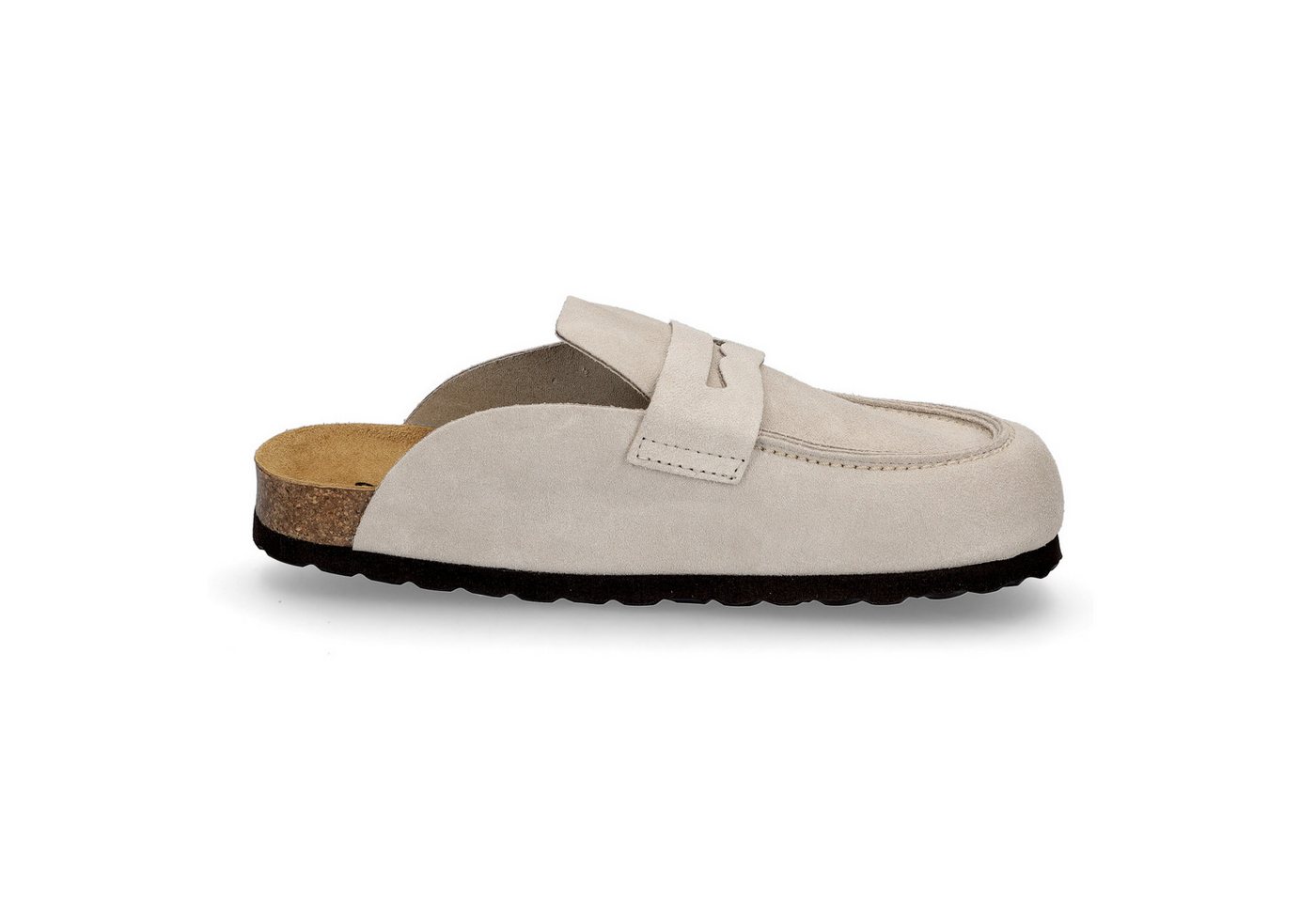 MIDS MIONA Damen Pantolette beige, Velourleder Clog im Mule-Stil mit ergonomischem Lederfußbett – Bild 4 von 5