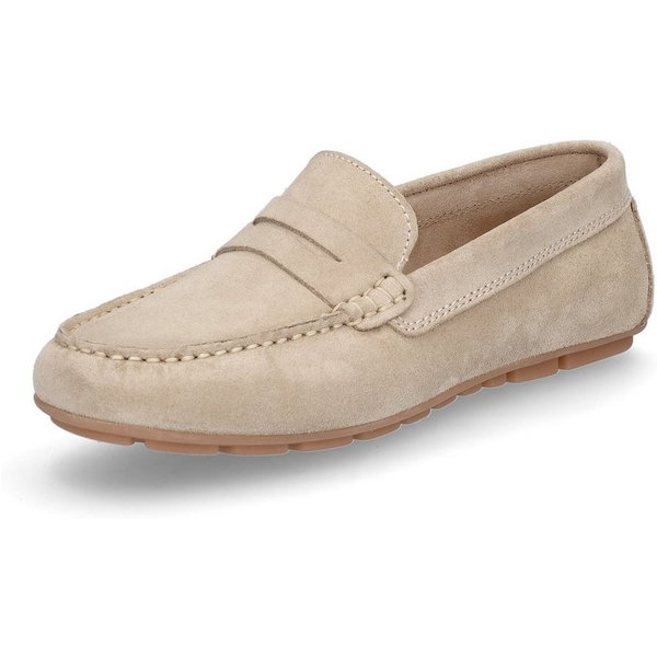 MIDS MIRELLA Damen Mokassin beige, Slipper aus Rauleder mit Leder-Innensohle und Gummisohle