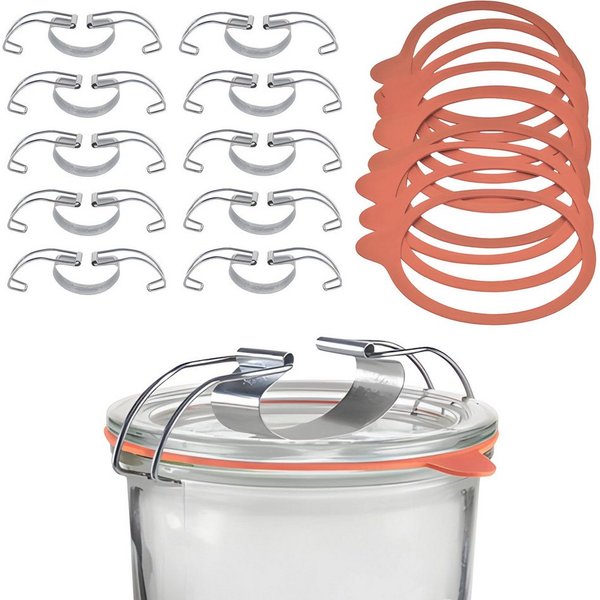 mikken Einkochring Einkochset 10 Weckringe & Metallklammern für Weckgläser Ø10 cm, Passend für Weckgläser / Rundrandgläser Ø 10 cm
