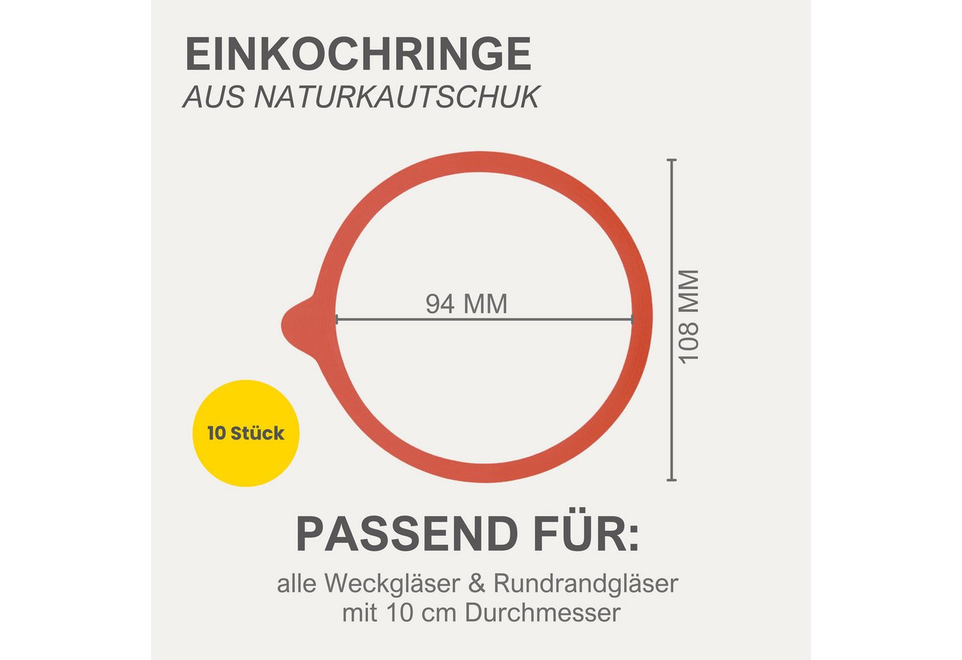 mikken Einkochring Einkochset 10 Weckringe & Metallklammern für Weckgläser Ø10 cm, Passend für Weckgläser / Rundrandgläser Ø 10 cm – Bild 3 von 4