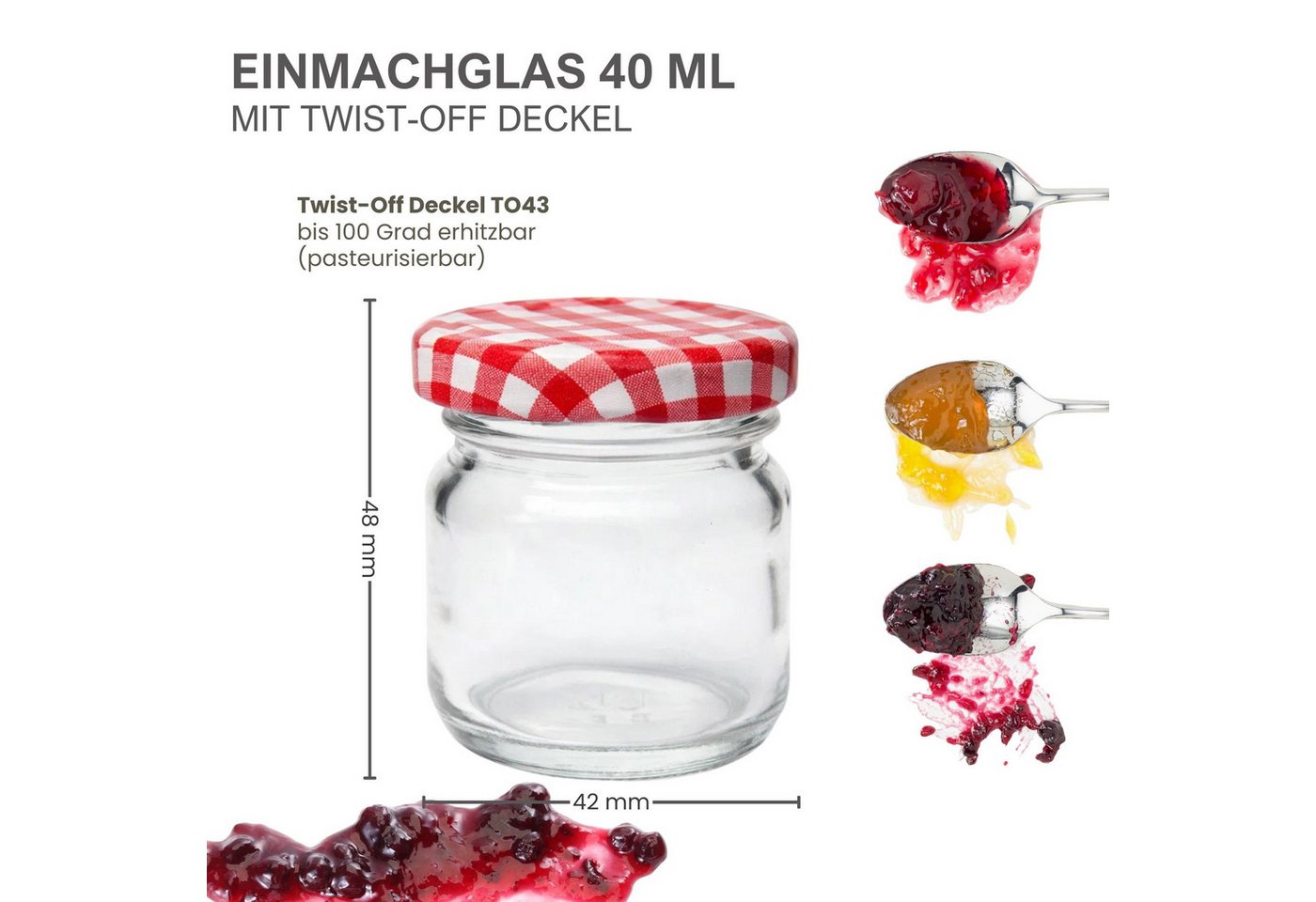mikken Einmachglas 10 Mini-Einmachgläser 40 ml mit Schraubdeckel Mini Gläser, (Spar-Set, Spar-Set), luftdicht, zum pasteurisieren – Bild 3 von 4