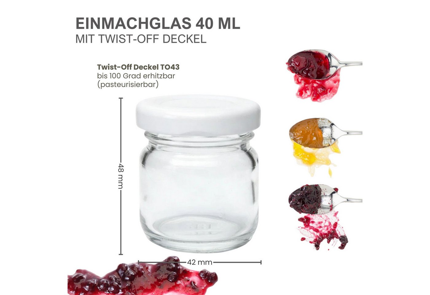 mikken Einmachglas 10 Mini-Einmachgläser 40 ml mit Schraubdeckel Mini Gläser, (Spar-Set, Spar-Set), luftdicht, zum pasteurisieren – Bild 3 von 4