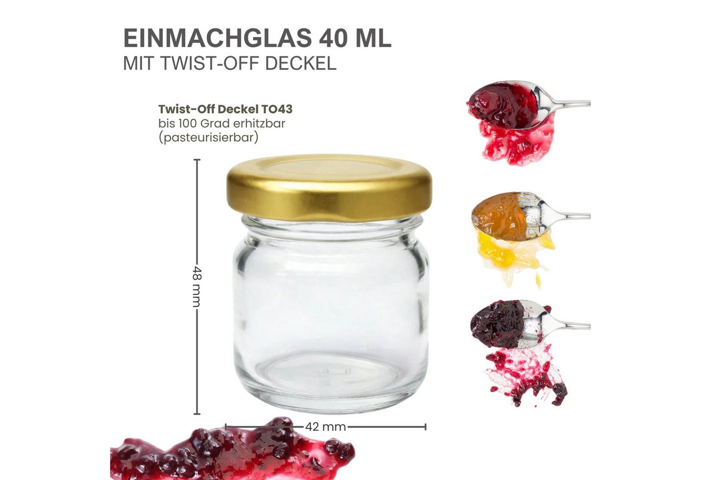 mikken Einmachglas 10 Mini-Einmachgläser 40 ml mit Schraubdeckel Mini Gläser, (Spar-Set, Spar-Set), luftdicht, zum pasteurisieren – Bild 3 von 4