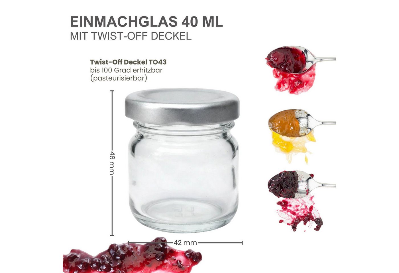 mikken Einmachglas 10 Mini-Einmachgläser 40 ml mit Schraubdeckel Mini Gläser, (Spar-Set, Spar-Set), luftdicht, zum pasteurisieren – Bild 3 von 4