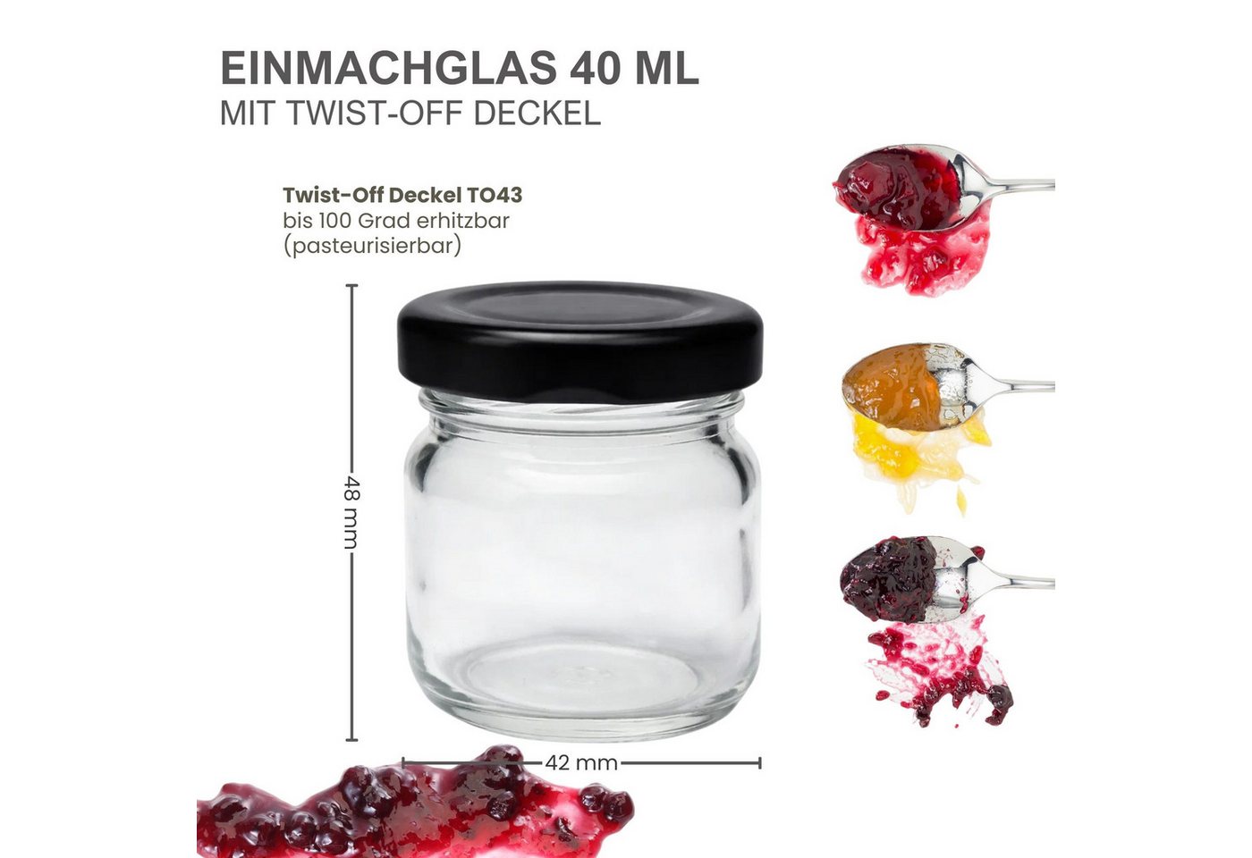 mikken Einmachglas 10 Mini-Einmachgläser 40 ml mit Schraubdeckel Mini Gläser, (Spar-Set, Spar-Set), luftdicht, zum pasteurisieren – Bild 3 von 4
