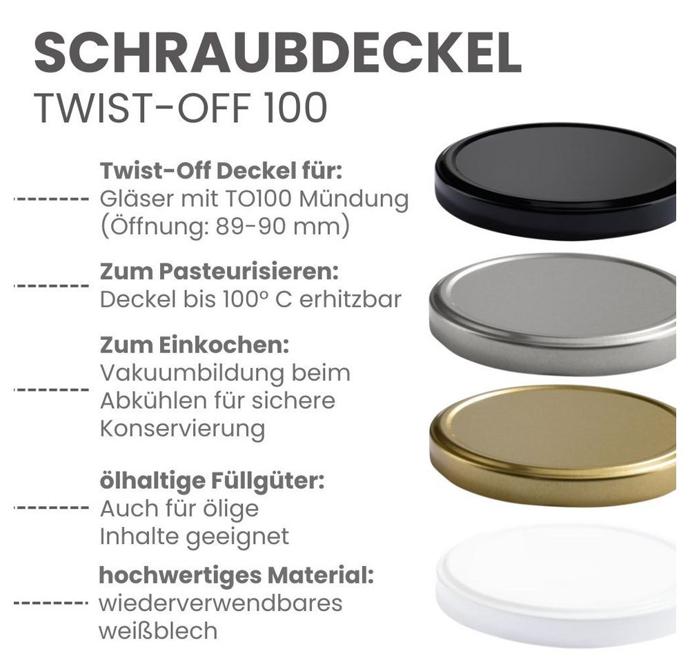 mikken Einmachglas 2 große Vorratsgläser 2650 ml, (2er Set Vorratsglas), mit Twist-Off Deckel TO100 und 2 Etiketten zum Beschriften – Bild 5 von 5