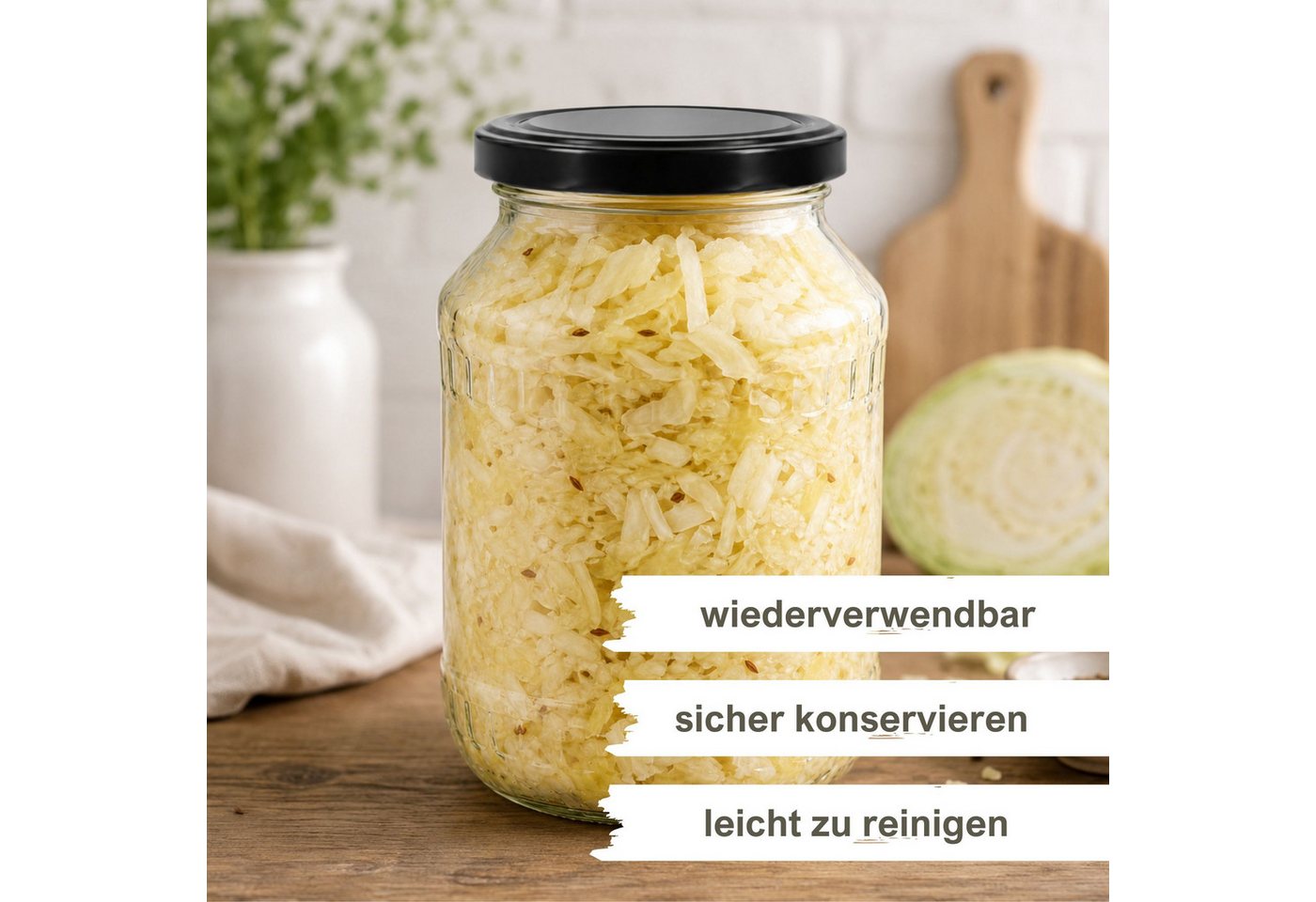 mikken Einmachglas 4 große Vorratsgläser 2650 ml, (Spar-Set, 4er Set Einkochgläser), mit Twist-Off Deckel TO100 und 4 Etiketten zum Beschriften – Bild 2 von 4