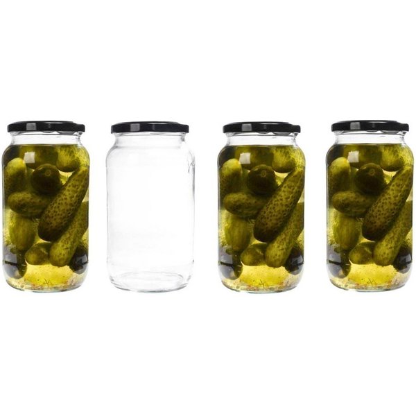 mikken Einmachglas 4x Einmachglas 1062 ml mit Deckel, Deckel in verschiedenen Farben