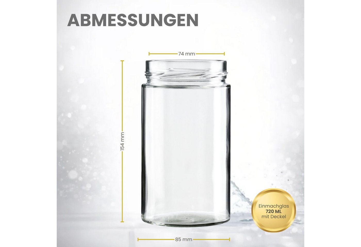 mikken Einmachglas 6 leere Einkochlgläser 720ml mit Schraubdeckel, (6er Set), stapelbar & platzsparend – Bild 2 von 3