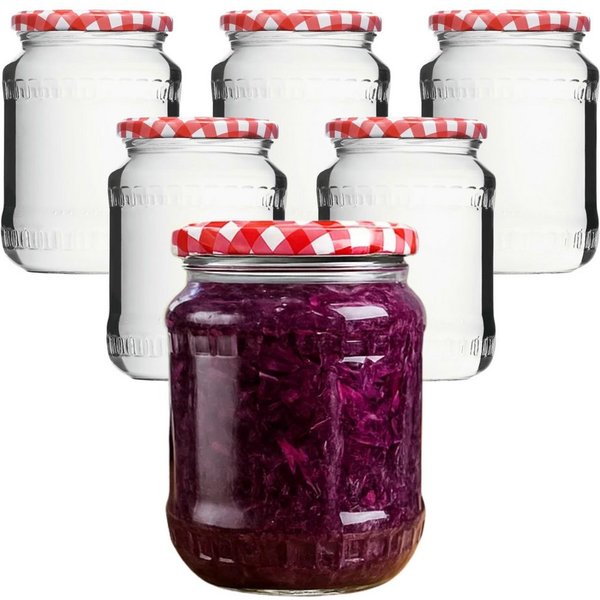 mikken Einmachglas 720ml mit Relief große Einkochgläser Gurkengläser Vorratsgläser, (Set, 6-tlg), luftdicht, zum pasteurisieren geeignet