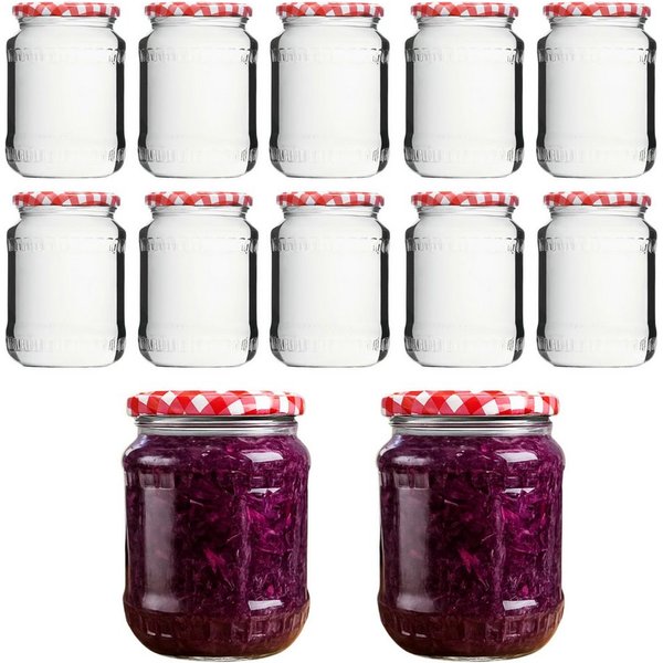 mikken Einmachglas 720ml mit Relief große Einkochgläser Gurkengläser Vorratsgläser, (Set, 12-tlg), luftdicht, zum pasteurisieren geeignet