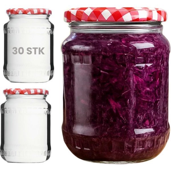 mikken Einmachglas 720ml mit Relief große Einkochgläser Gurkengläser Vorratsgläser, (Set, 30-tlg), luftdicht, zum pasteurisieren geeignet