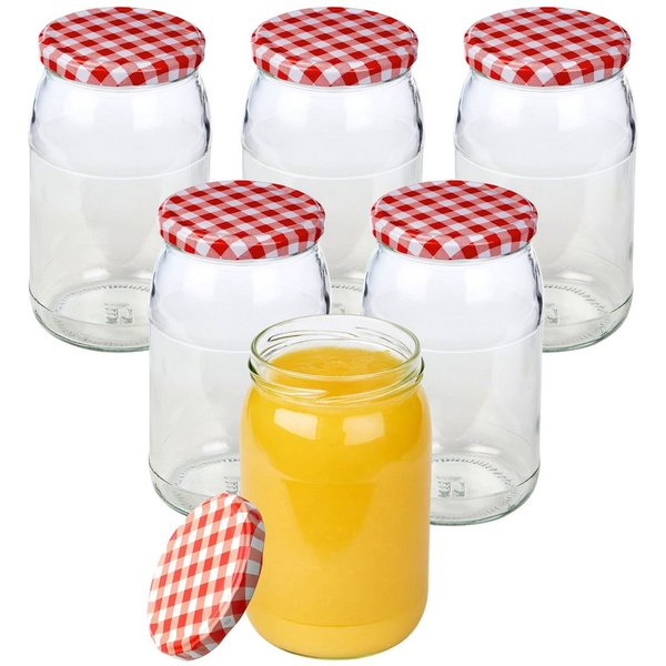 mikken Einmachglas 900 ml große Einmachgläser Einkochgläser Schraubgläser Vorratsgläser, (Set, 6-tlg., Spar-Set), luftdicht schließend, zum pasteurisieren geeig