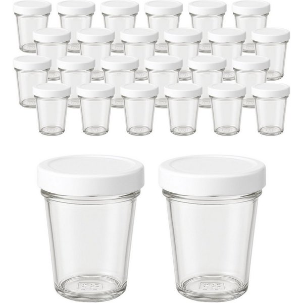 mikken Einmachglas kleine Bechergläser 65 ml mini Gläschen mit Etiketten, (Spar-Set, 20er Set), Sturzform