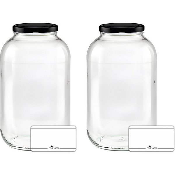 mikken Einmachglas XL Vorratsgläser 4250 ml - 2 große Einmachgläser, (Spar-Set, 2er Set Einmachgläser), mit Twist-Off Deckel TO100 und 2 Etiketten zum Beschrift